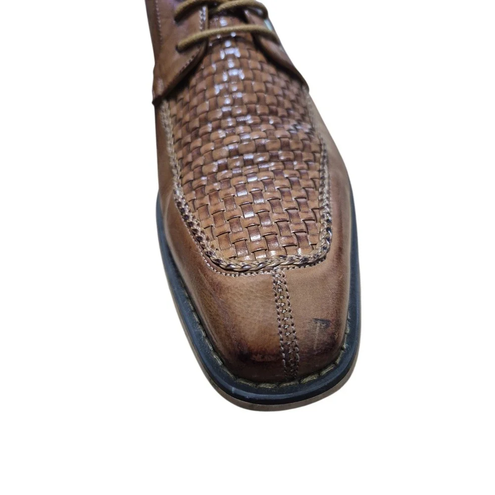 Stacy Adams Woven‎ Leather Derby Dress Shoes Mens 9M Brown Good